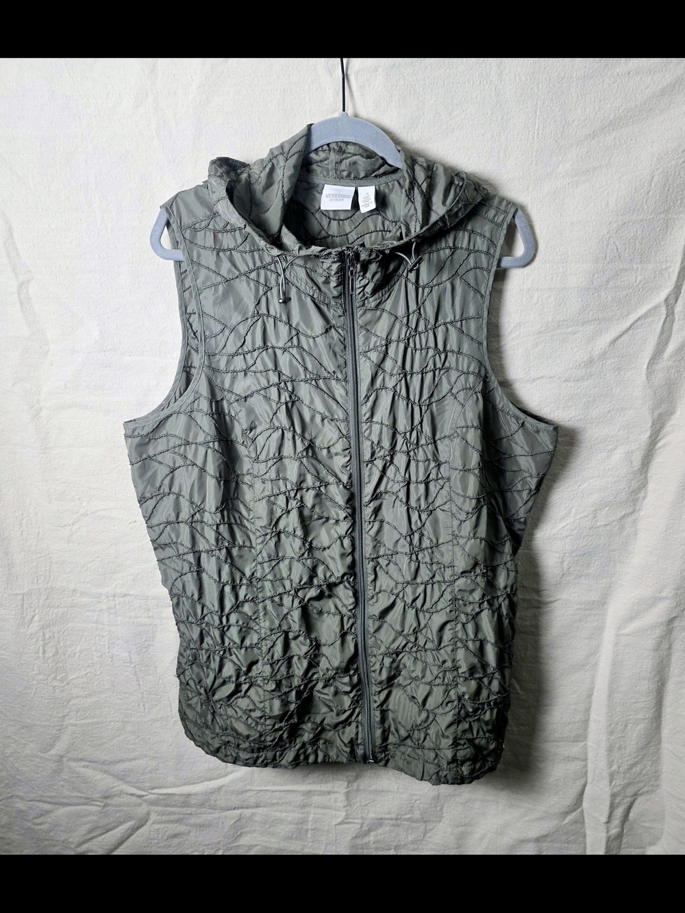 Chico's Hooded Sleeveless Vest in Olive Green